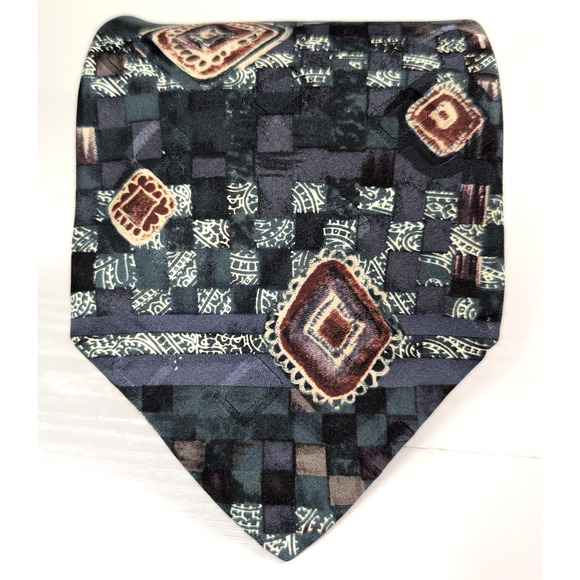 Bugatti Vintage Men’s 100% Silk Blue Geometric Diamond USA Tie – 58” x 3.75” - Picture 3 of 9